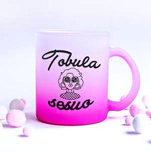 330ml STIKLINIS, MATINIS, PEREINANČIOS SPALVOS PUODELIS KAVAI, ARBATAI SU UŽRAŠU/SPAUDA "Tobula Sesuo"