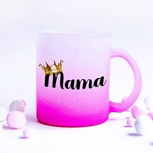 330ml STIKLINIS, MATINIS, PEREINANČIOS SPALVOS PUODELIS KAVAI, ARBATAI,  DOVANA MAMAI, SU UŽRAŠU/SPAUDA "Mama"