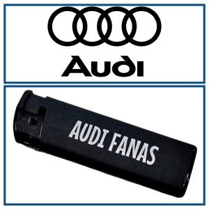 PILDOMAS, DEKORUOTAS, PLASTIKINIS ŽIEBTUVĖLIS, AUDI FANAMS SU LOGOTIPU, UŽRAŠU / SPAUDA „AUDI FANAS”