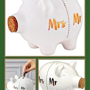 17cm „Jam ir Jai“ DVIGUVA KERAMIKINĖ KIAULĖ PINIGŲ TAUPYKLĖ "Mrs. & Mr." PARŠIUKO STATULĖLĖ, FIGŪRĖLĖ