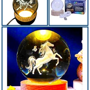 LEMPA/APŠVIETIMAS-STIKLINIS, ŠVIEČIANTIS BURBULAS SU 3D ARKLIO GRAVIŪRA/ARKLIO METAMS TALISMANAS