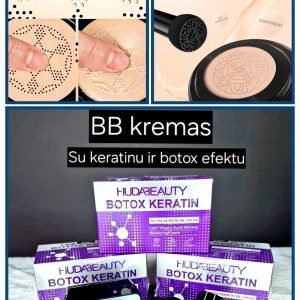 "HUDABEAUTY" KERATINO IR KOLAGENO BB KREMAS-MAKIJAZO PAGRINDAS (PUDRA) SU GRYBO FORMOS SEPETELIU BOTOX EFEKTAS