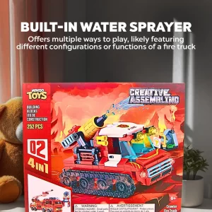 4in1, 4 VIENAME, 259 DETALIŲ, LEGO VIKŠRINIS, GAISRINIS AUTOMOBILIS, GAISRINĖ MAŠINA SU VANDENS PURKŠTUVU