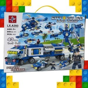 8in1 "CITY POLICE: SUPER ROBCOP" 8-in-1 LEGO KONSTRUKTORIUS, KŪRYBINIS RINKINYS - GALINGAS ROBOTAS - SUPER POLICININKAS (443 DETALĖS)