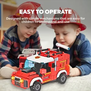 4in1, 4 VIENAME, 219 DETALIŲ, LEGO GAISRINĖ MAŠINA, AUTOMOBILIŲ SERIJA SU VANDENS PURKŠTUVU