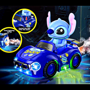 "Lilo Ir Stitch" ŽAISLINIS AUTOMOBILIS SU SPECIALIAISIAIS EFEKTAIS: SU ŠVIESOMIS, GARSU, JUDĖJIMU IR DŪMAIS
