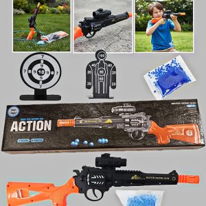 „WATER BOMB GUN“ VEIKSMO PISTOLETAS SU GELIO KULKOMIS, VANDENS BOMBŲ ŠAUTUVAS SU PRIEDAIS, DĖKLE SU RANKENA,1000 ŠŪVIŲ