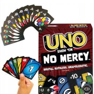 "UNO NO SHOW 'EM NO MERCY", EKOLOGIŠKOS KORTOS, ĮVAIRIOS SPALVOS, 112 KORTŲ KORTELIŲ KALADĖ