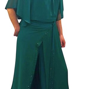 2in1 KLASIKINIS, LAISVAI KRENTANTIS KOSTIUMĖLIS, PUOŠTAS KRISTALAIS: PALAIDINĖ + SIJONAS/KELNĖS SU DIRŽU, ŽALIOS SPALVOS, DYDIS: XL, 2XL, 3XL