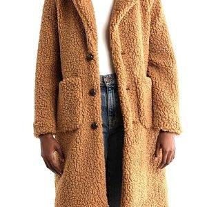 UGG SMĖLIO SPALVOS, KLASIKINIS, MINKŠTAS, SUSAGSTOMAS PALTAS SU KIŠENĖMIS, L DYDIS